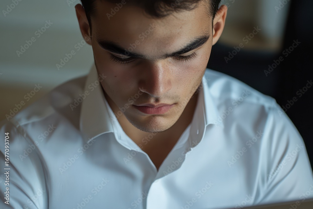 Fototapeta premium Focused businessman working with laptop in office