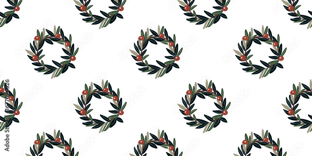 Fototapeta premium vector illustration seamless pattern of christmas wreaths