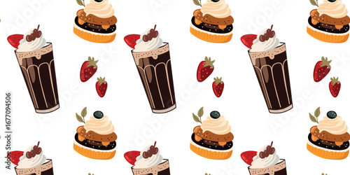 vector illustration seamless pattern of latte and pastries
