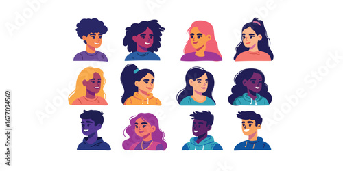 vector illustration set of young people portraits