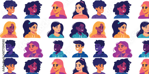 vector illustration seamless pattern of young people portraits