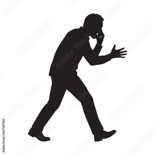 Silhouette of a businessman talking on the phone with hands gesturing