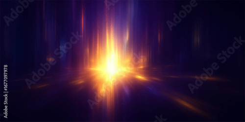 Glowing rays of red and orange light explode with energy against a dark space