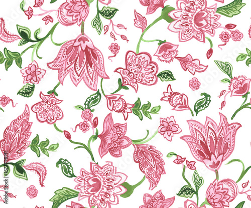  Connecting Pink detailed jacobean watercolor seamless floral pattern
