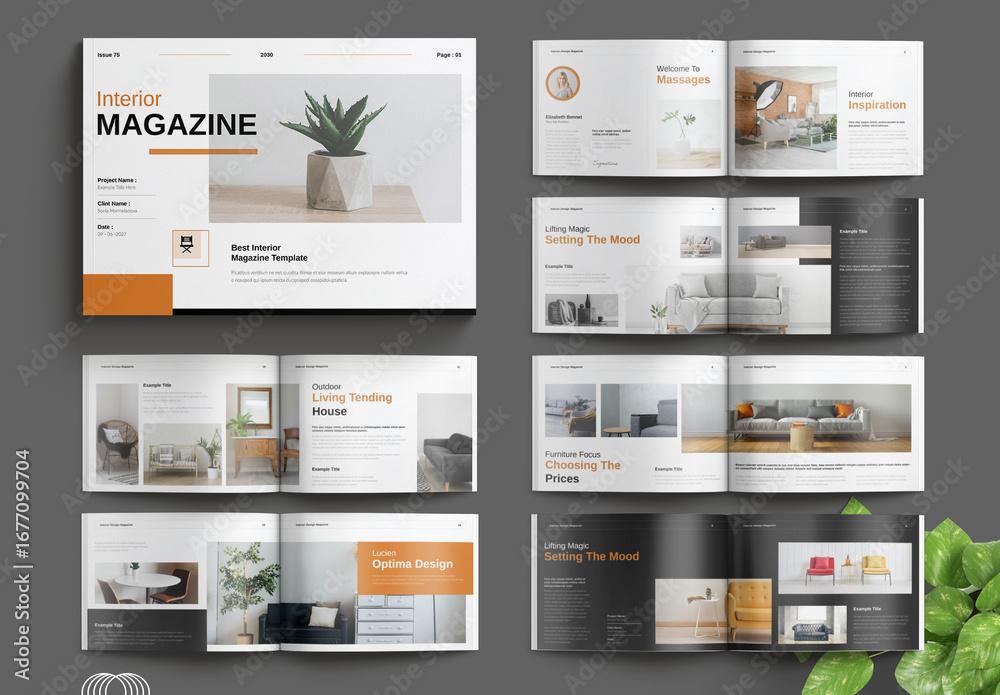 Interior Design Magazine Layout Landscape Stock Template | Adobe Stock