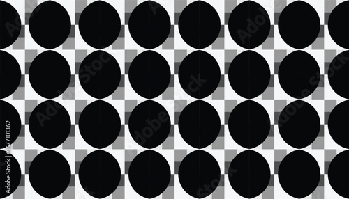 The geometric background is a grid of various shades of grey and white creating a perceptual effect where the circles appear to shimmer or change in intensity, especially when viewed from the edge