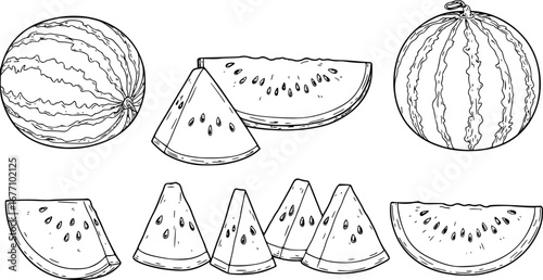 set of Watermelon sliced ripe icon, vector isolated melon symbol set isolated on white background. Transparent background PNG, cutout	

