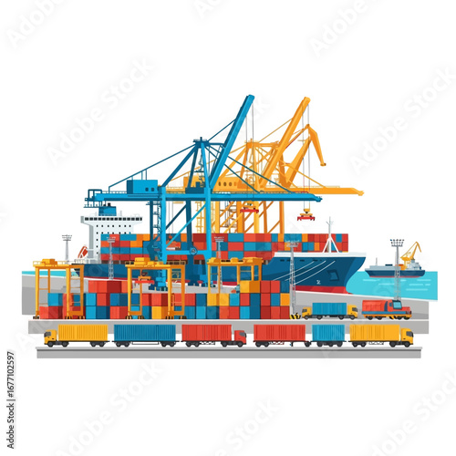 Harbor Logistics A Vector Illustration of Cargo Transportation and Global Shipping