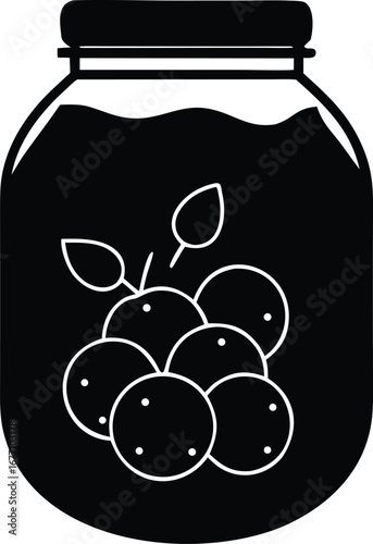 fruit jar with preserved fruits silhouette vector illustration