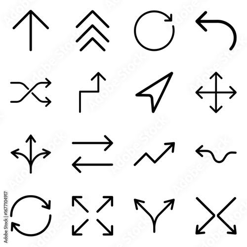 Minimalist arrow icon set. navigation, direction, interface, and web design elements