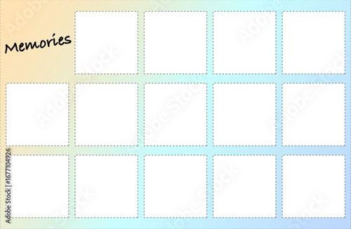 シンプル正方形フォトフレームmemory 写真入れ可能 グラデーション背景 オレンジ・ライトブルー・ブルー〜Simple square photo frame "memory" with photo-compatible gradient background in orange, light blue, and blue〜