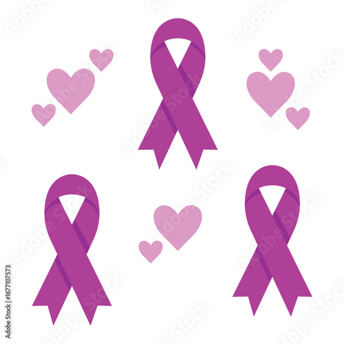 Purple Ribbon Awareness Symbol: Cancer and Medical Cause Vector Illustration, breast cancer awareness ribbons