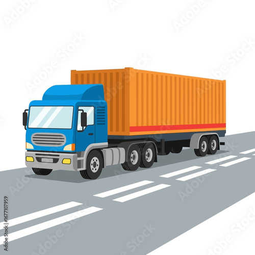 Commercial freight truck with cargo container for shipping and logistics, isolated vector transport illustration