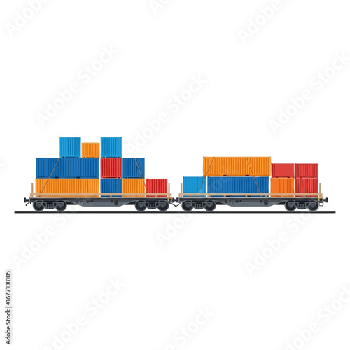 Colorful cargo containers stacked high on a train, symbolizing global logistics and efficient transportation networks