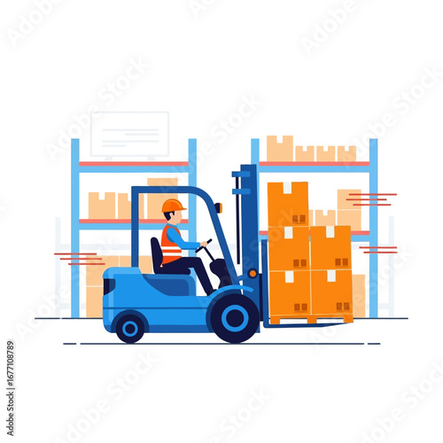 Forklift Operator Moving Boxes in Warehouse