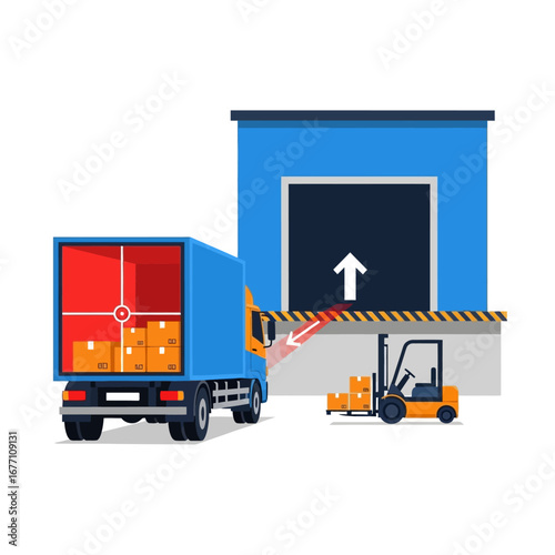 Vector illustration of a modern industrial warehouse with forklift operators managing inventory, showcasing efficient logistics and supply chain automation