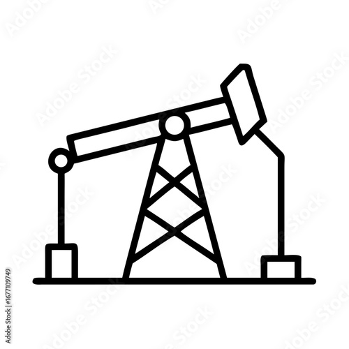 Illustration of an oil pumpjack with a triangular support structure in a simple outline style design