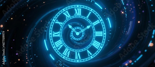 Neon clock in space spiral