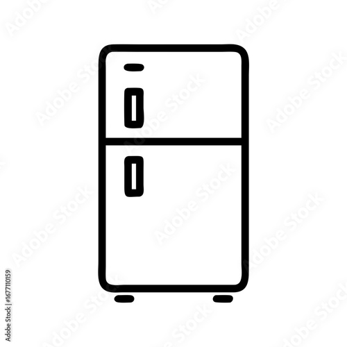 Illustration of a two door refrigerator with handles and a top indicator light in black outline