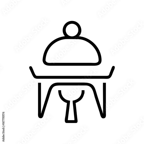 Illustration of a chafing dish with a lid and stand in a simple black outline style design element