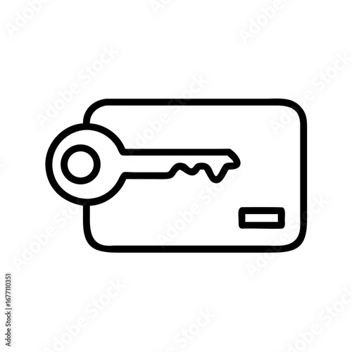 Outline drawing of a key card with a key symbol indicating access or security in a simple design style