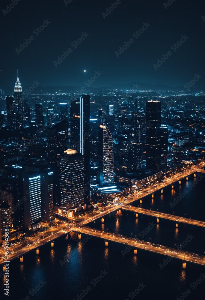 Naklejka premium Low Poly Cityscape at Night