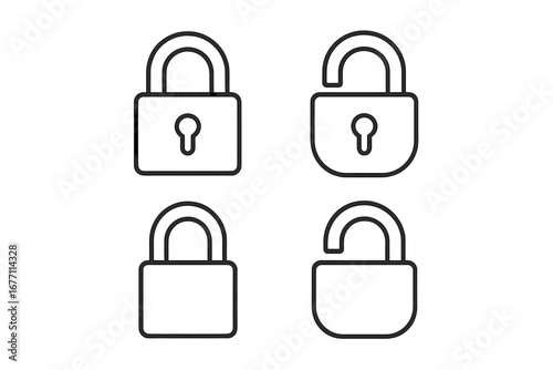 Padlock and lock outline set, simple linear security icons collection, editable stroke vector design for websites, apps, cards, digital and print illustrations