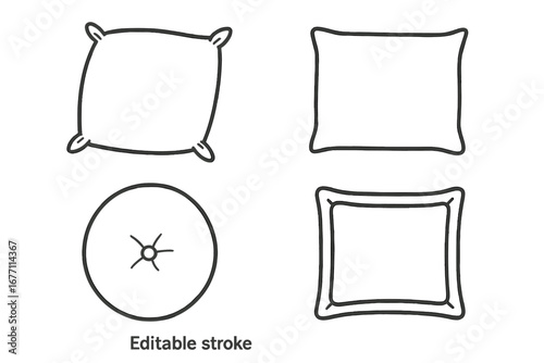 Pillow and Cushion Outline Collection, Editable Stroke Icons, Vector Cartoon Illustration, Perfect for Infographics, Articles, Books, Flyers, and Banners Design Resources