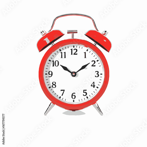 Red twin bell alarm clock on white background classic 1