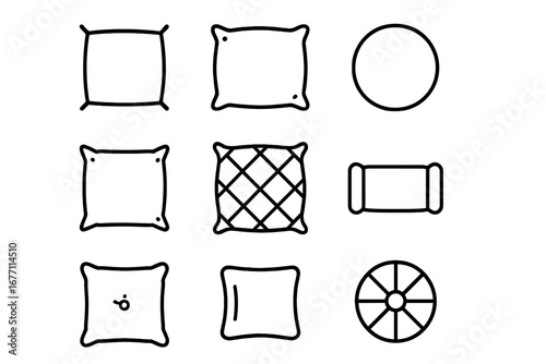 Pillow and Cushion Vector Collection, Editable Stroke Cartoon Icons for Infographics, Articles, Books, Flyers, Banners, Home Decor, Textile Design, Soft Furnishing Elements