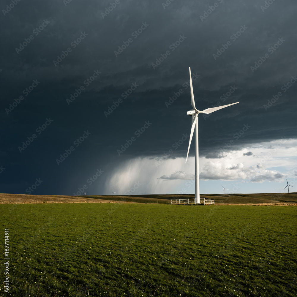 Obraz premium solitary Windmill on stormy Grassland