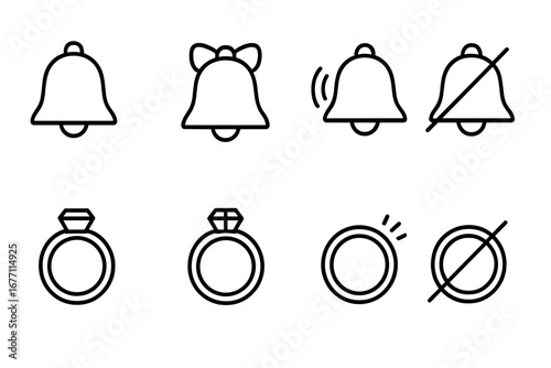 Ring Bell Outline Icon Collection. Editable Stroke Vector Illustration Perfect for Infographics, Articles, Books, Flyers, Banners, Cartoon Style Transparent Background