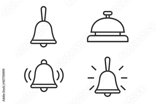 Ring and Bell Icon Collection, Editable Stroke Vector Set, Perfect for Infographics, Articles, Books, Flyers, Banners, Cartoon Style, Notification and Alert Symbols