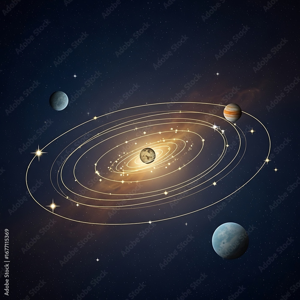 Obraz premium Celestial orbit, planets, galaxy