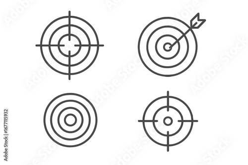 Simple Target Icons Collection with Editable Stroke, Isolated Line Art for Web, Books, Cards, Apps, Vector Cartoon Illustration with Transparent Background Perfect for Design