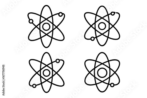 Isolated atom orbit bundle, thin icon set with editable stroke, ideal for web design, books, cards, apps, vector cartoon illustration, transparent background