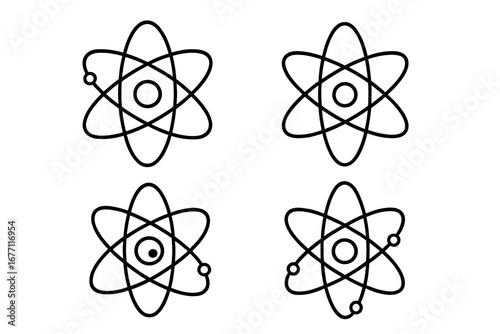 Isolated Atom Orbit Icons Bundle, Editable Thin Stroke Vector Illustrations for Websites, Books, Cards, Apps with Transparent Background, Science and Technology Symbols