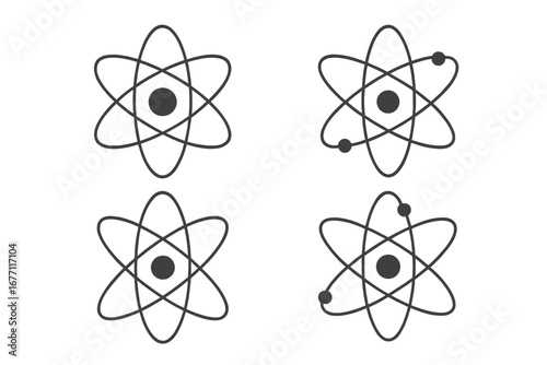 Isolated Atom Orbit Icon Set with Editable Stroke for Web, Books, Cards, and Apps, Vector Cartoon Style Illustrations with Transparent Background, Science and Technology Symbols