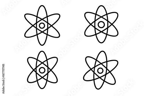 Isolated atom icon set with orbit paths, thin stroke editable vector illustration for web, books, cards, and apps design, transparent background cartoon style, scientific symbol graphics