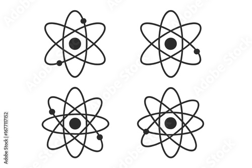 Isolated Atom Orbit Icon Set, Thin Line Science Symbols, Editable Stroke Vector for Websites, Books, Cards, Apps, Education, Chemistry, Atomic Model Illustration