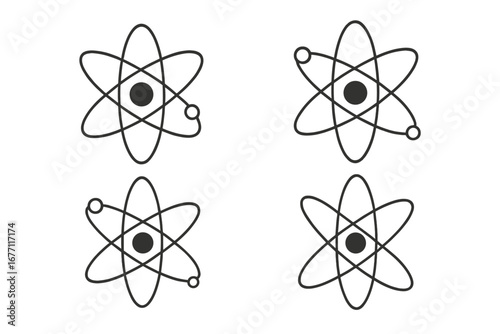 Isolated Atom Orbit Icons Collection, Editable Stroke Vector Set for Web, Books, Cards, and Apps, Science and Technology Cartoon Illustrations with Transparent Background
