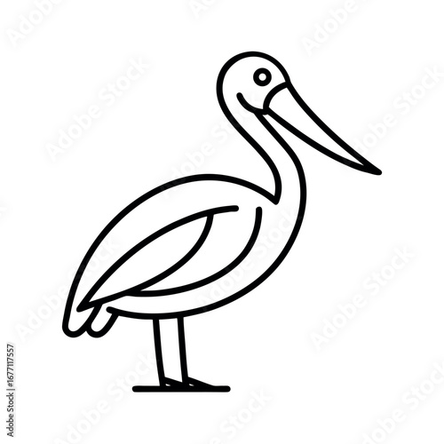 Spot Billed Pelican Outline Vector Bird on White