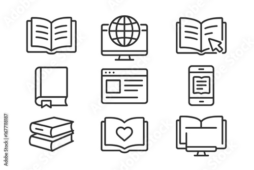 Related Icon Set Editable Stroke for Websites Books Cards Apps Vector Cartoon Illustration Transparent Background Ordered Collection of Digital and Print Icons