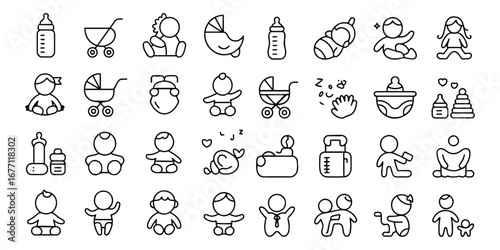 Childcare Outline Editable Icon Set. kid rights, parenthood, international children day and more. Vector Modern Illustration. Editable Stroke.