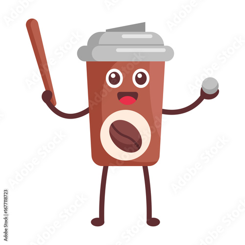 Cute Coffee Cup Mascot: Your Energetic Daily Brew Illustration, funny cartoon character.