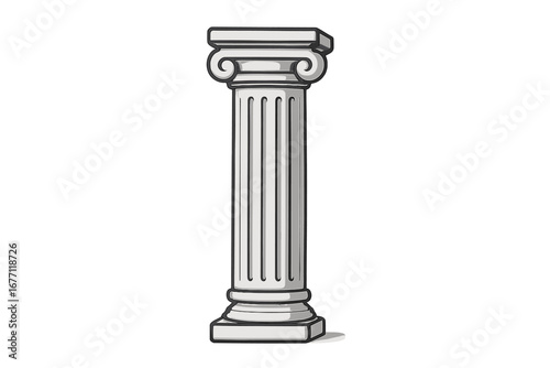 Classic white architectural column with Ionic volutes on plain background, elegant minimalistic design, vector cartoon illustration, ancient Greek style, decorative pillar
