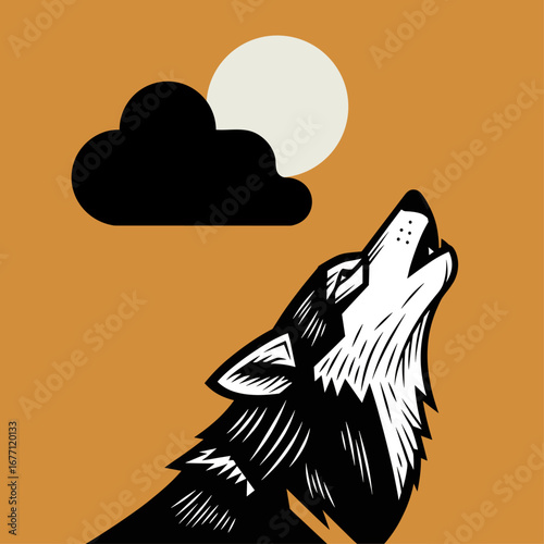 Wolf howling icon logo flat vector design