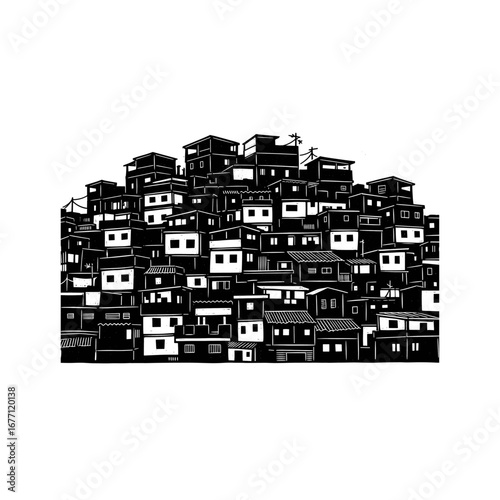 Brazilian city favela building silhouette icon logo flat vector design
