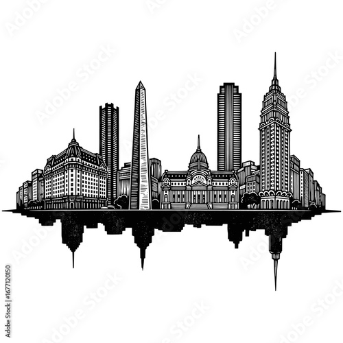 Buenos aires city buildings silhouette icon logo flat vector design