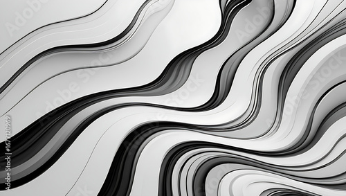 Abstract monochrome wavy lines with depth and shadow black and white curves